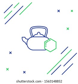Blue and green line Tea kettle with honey icon isolated on white background. Sweet natural food. Colorful outline concept. Vector Illustration