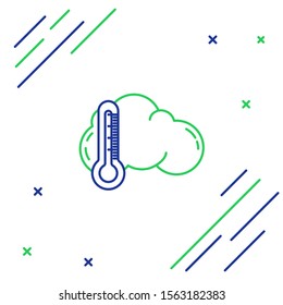 Blue and green line Thermometer and cloud icon isolated on white background. Colorful outline concept. Vector Illustration
