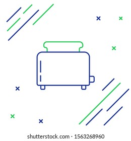 Blue and green line Toaster with toasts icon isolated on white background. Colorful outline concept. Vector Illustration