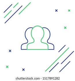 Blue and green line Users group icon isolated on white background. Group of people icon. Business avatar symbol - users profile icon. Colorful outline concept. Vector Illustration