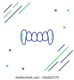 Blue and green line Vampire teeth icon isolated on white background. Happy Halloween party. Colorful outline concept. Vector Illustration