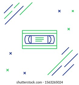 Blue and green line VHS video cassette tape icon isolated on white background. Colorful outline concept. Vector Illustration