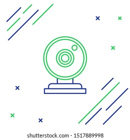 Blue and green line Web camera icon isolated on white background. Chat camera. Webcam icon. Colorful outline concept. Vector Illustration