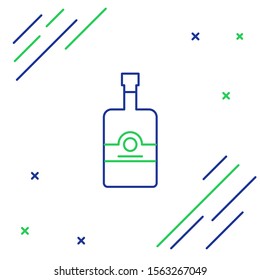 Blue and green line Whiskey bottle icon isolated on white background. Colorful outline concept. Vector Illustration