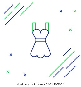 Blue and green line Woman dress icon isolated on white background. Clothes sign. Colorful outline concept. Vector Illustration