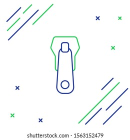 Blue and green line Zipper icon isolated on white background. Colorful outline concept. Vector Illustration