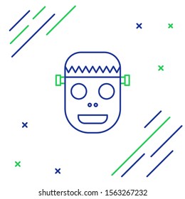 Blue and green line Zombie mask icon isolated on white background. Happy Halloween party. Colorful outline concept. Vector Illustration