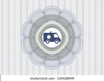 Blue and green linear rosette with ambulance icon inside