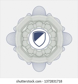 Blue and green linear rosette with armor icon inside