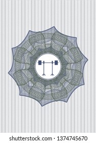 Blue and green linear rosette with barbell on rack icon inside