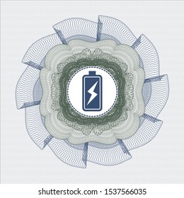 Blue and green linear rosette with battery charging icon inside