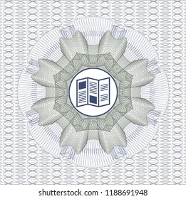 Blue and green linear rosette with brochure icon inside