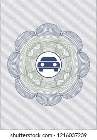 Blue and green linear rosette with car seen from front icon inside