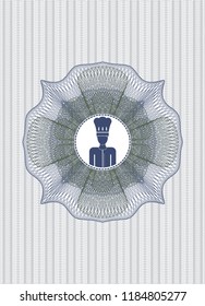 Blue and green linear rosette with chef icon inside