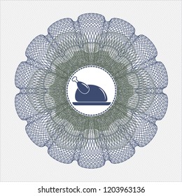 Blue and green linear rosette with chicken dish icon inside
