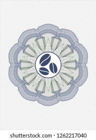 Blue and green linear rosette with coffee bean icon inside