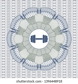 Blue and green linear rosette with dumbbell icon inside