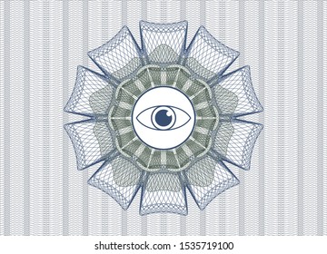 Blue and green linear rosette with eye icon inside