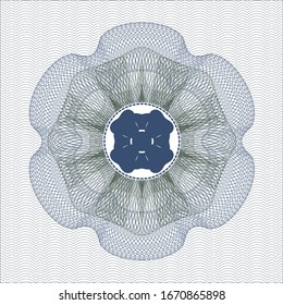 Blue and green linear rosette with four leaf clover icon inside