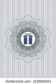 Blue and green linear rosette. with gift box icon inside