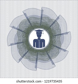 Blue and green linear rosette with graduated icon inside