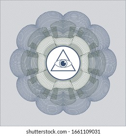 Blue and green linear rosette with illuminati pyramid icon inside