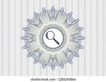 Blue and green linear rosette with magnifying glass icon inside