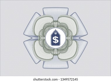 Blue and green linear rosette with money tag icon inside