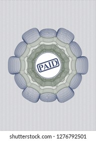 Blue and green linear rosette with paid icon inside