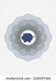 Blue and green linear rosette with piggy bank icon inside
