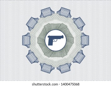 Blue and green linear rosette with pistol icon inside