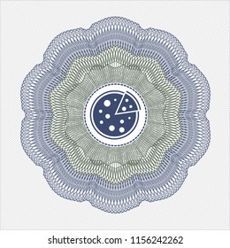 Blue and green linear rosette with pizza icon inside