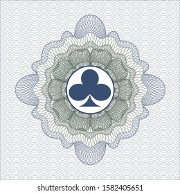 Blue and green linear rosette with poker clover icon inside