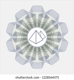 Blue and green linear rosette with pyramids icon inside