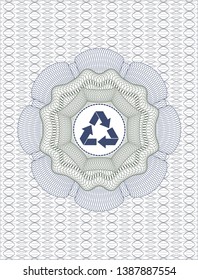 Blue and green linear rosette with recycle icon inside