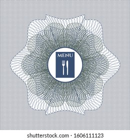 Blue and green linear rosette with restaurant menu icon inside