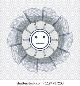 Blue and green linear rosette with serious face icon inside