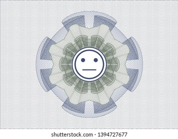 Blue and green linear rosette with serious face icon inside