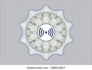 Blue and green linear rosette with signal icon inside