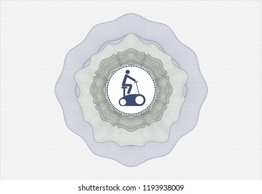Blue and green linear rosette with stationary bike icon inside