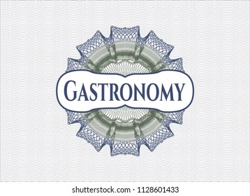 Blue and green linear rosette with text Gastronomy inside