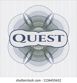 Blue and green linear rosette with text Quest inside