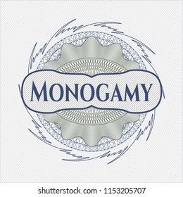 Blue and green linear rosette with text Monogamy inside