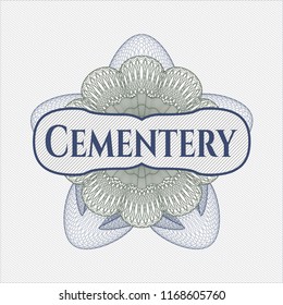 Blue and green linear rosette with text Cementery inside