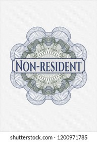 Blue and green linear rosette with text Non-resident inside