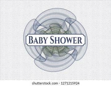 Blue and green linear rosette with text Baby Shower inside