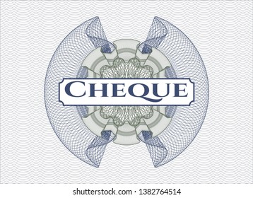 Blue and green linear rosette with text Cheque inside