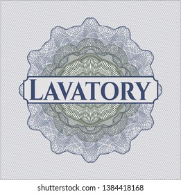 Blue and green linear rosette with text Lavatory inside