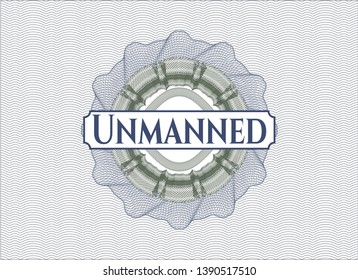 Blue and green linear rosette with text Unmanned inside