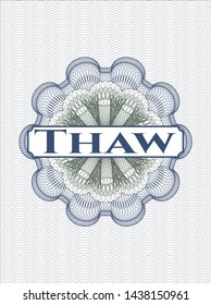 Blue and green linear rosette with text Thaw inside